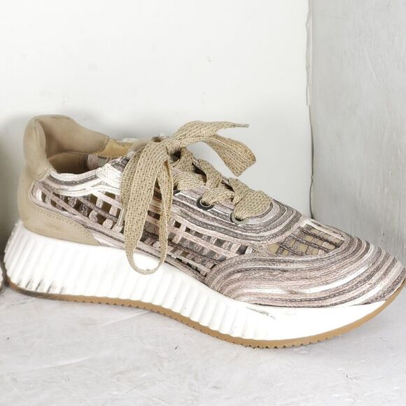 SOFTWAVES Women's Ardi US9,5-10 Sand Leather Raffia Woven Platform Sneakers - Picture 7 of 16